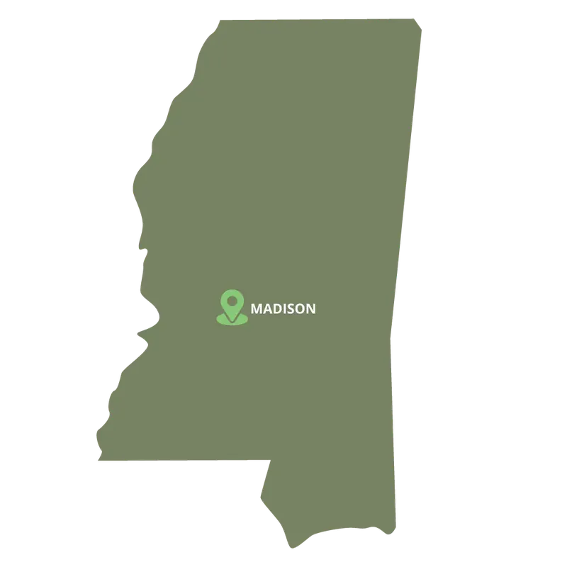 Map of Mississippi marking the Lifeworks Counseling Madison office